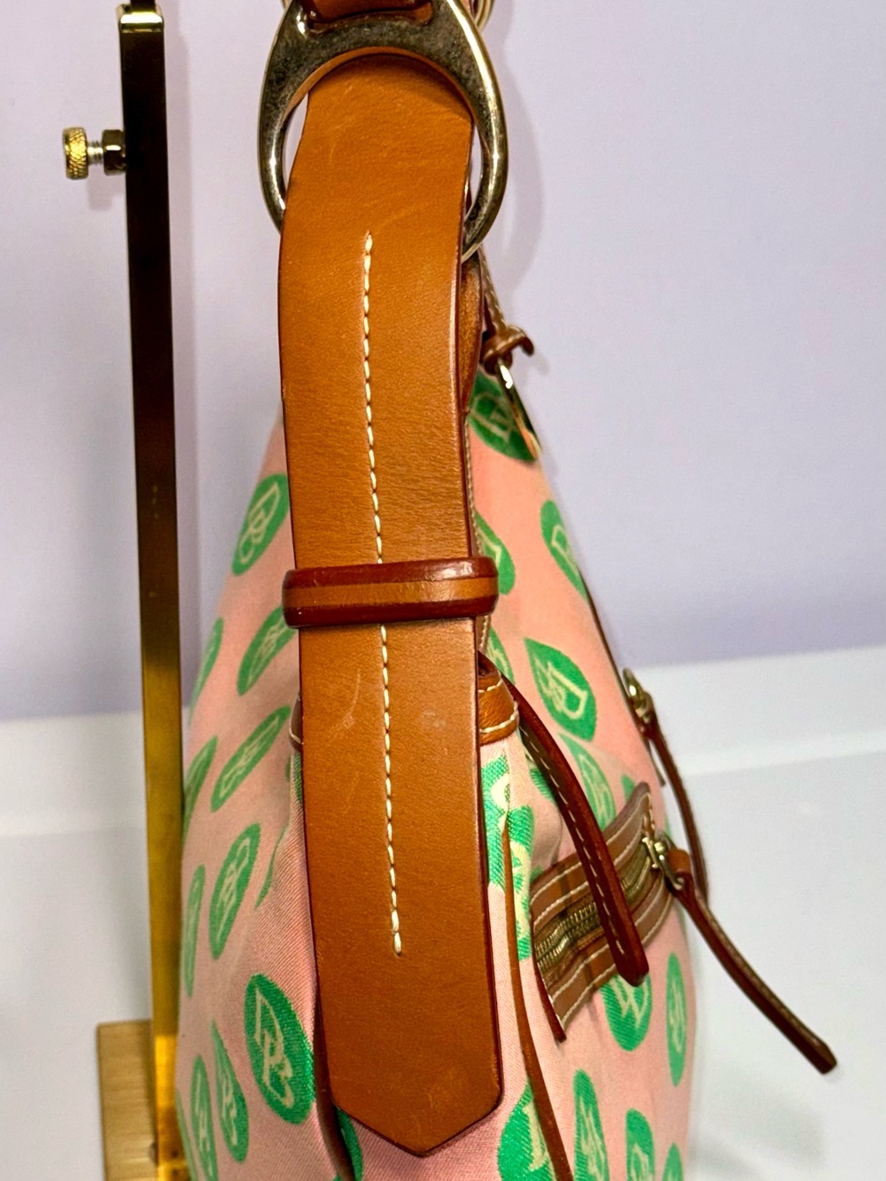 Dooney & Bourke Pink and Green Signature Crescent Shoulder Bag - Picture 3 of 8
